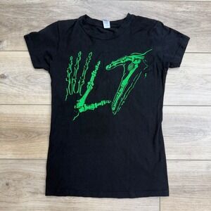 L7 Band Womens Tee Shirt‎ Green Skeleton Hand Print Smell the Magic Medium